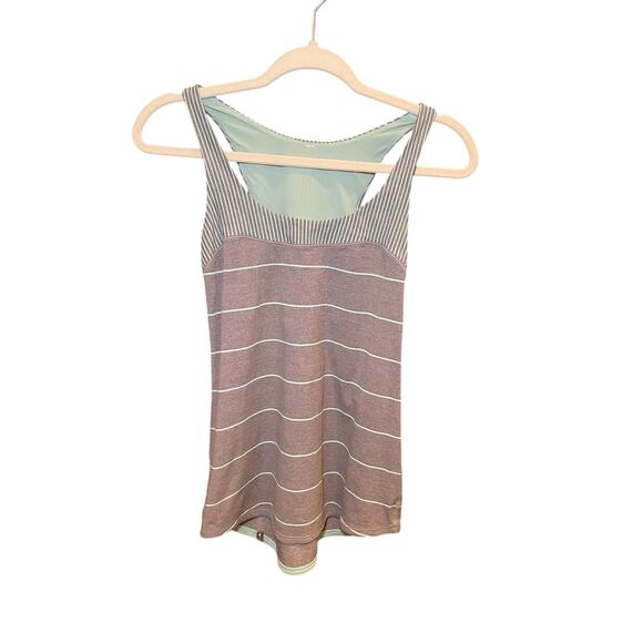 Lululemon Women‎ 4 Run First Base Tank Cliff Hanger Stripe Grey Mint Green Blue - Picture 3 of 13